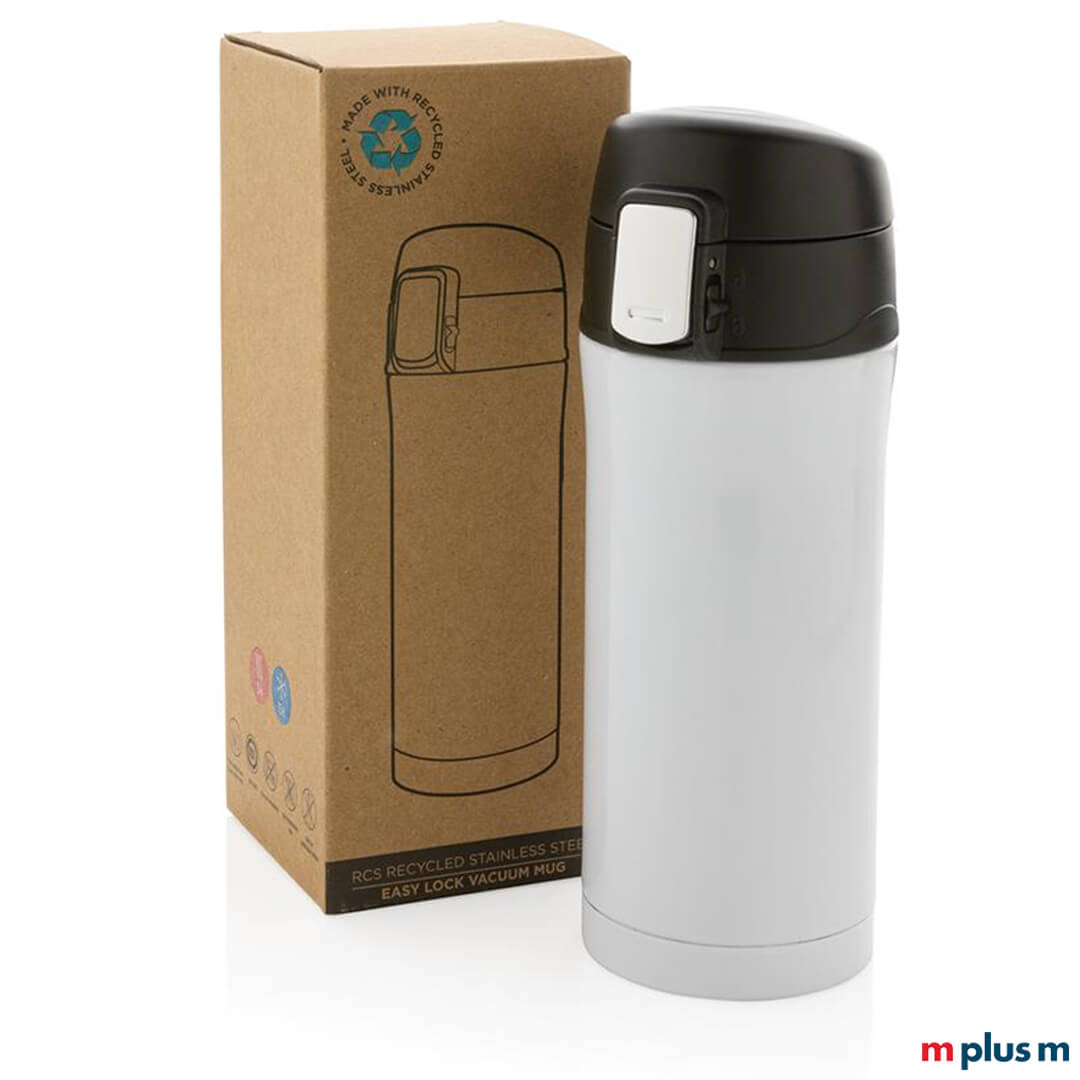 Vakuum Isolierbecher mit Logo bedrucken in nachhaltiger Verpackung als Werbegeschenk