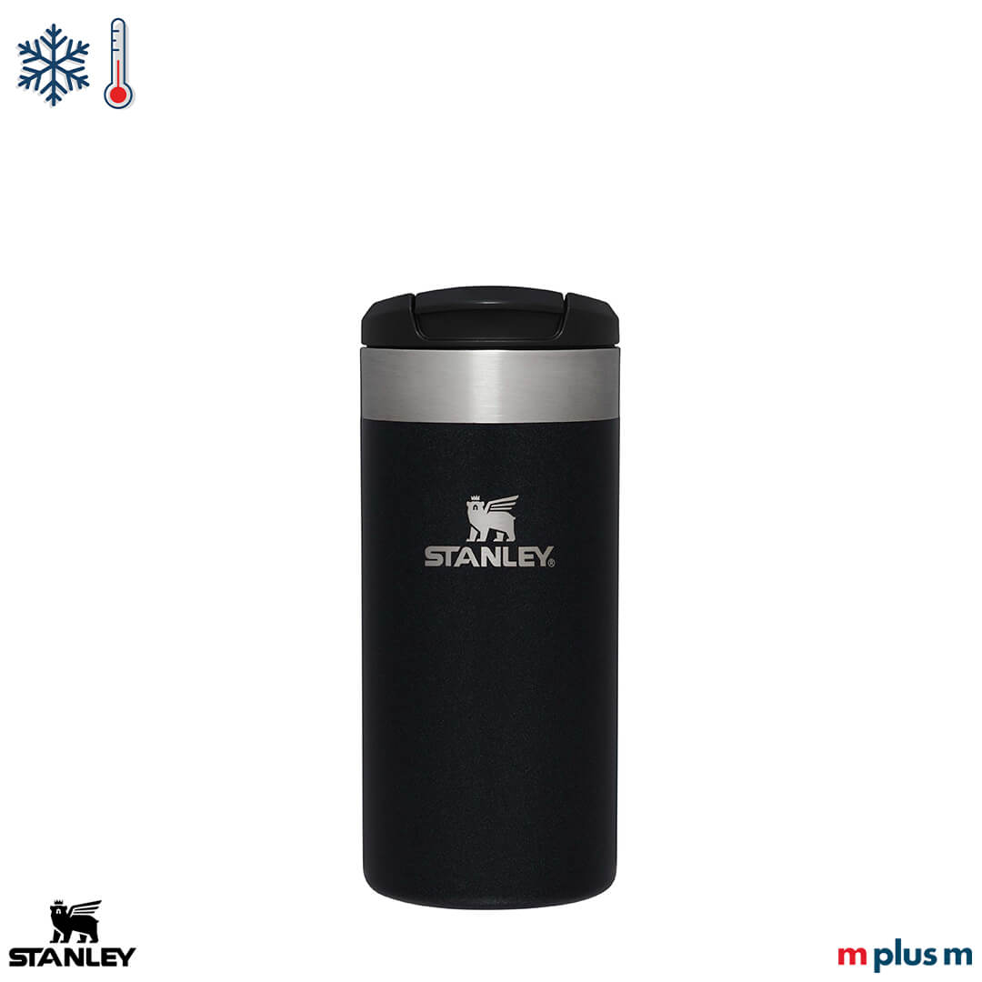 Stanley Aerolight Transit Becher 350 ml schwarz, hält Getränke 4 Stunden warm und 6 Stunden kalt, funktional mit Logo Druck personalisieren