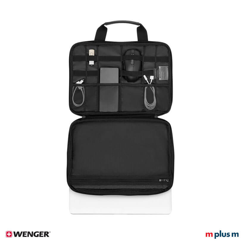 Wenger Guyde 14 Notebook Tasche schwarz mit zwei Griffen für bequemes Tragen, moderne Businesshülle hochwertig mit Logo Druck personalisieren