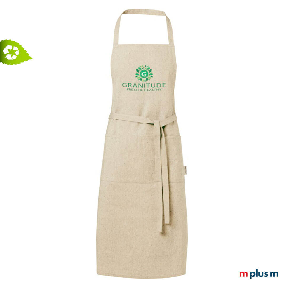 Naturfarbene Latzschürze mit Logo Druck