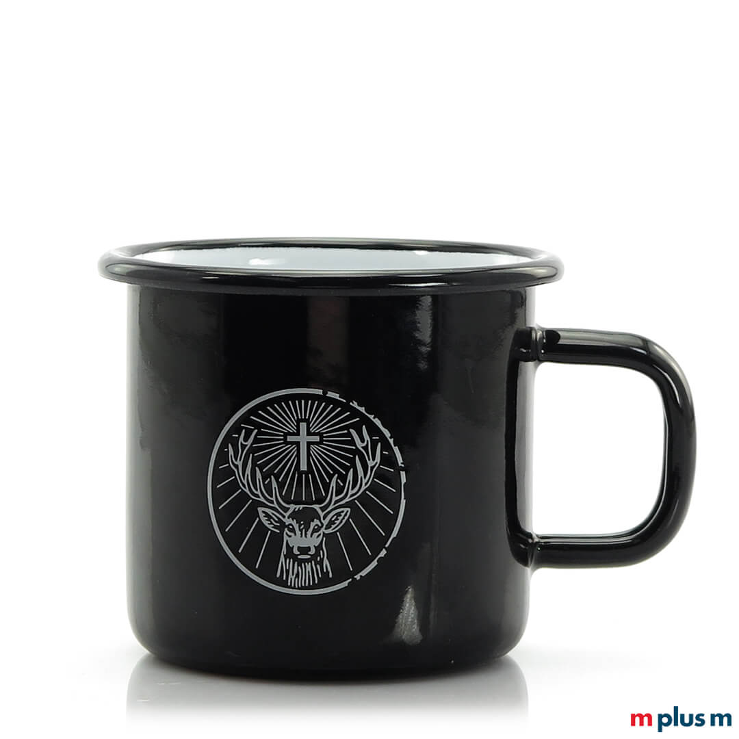 Schwarze Emaille Tasse Mars spülmaschinenfest zu bedrucken