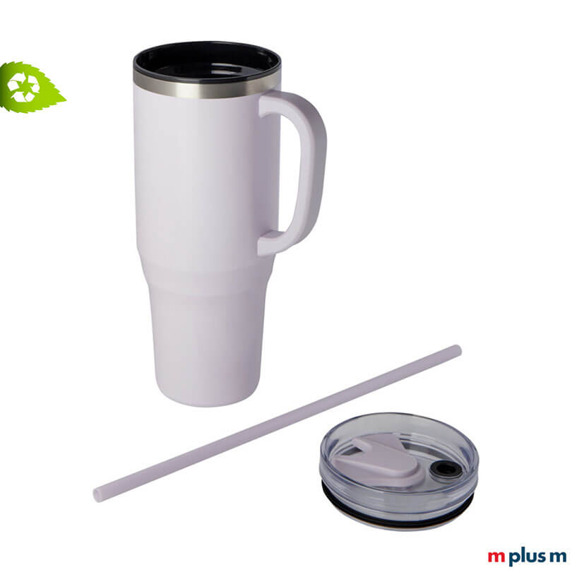 Preiswerter XXL Thermobecher Miami mit Strohhalm als Werbegeschenk in Flieder 