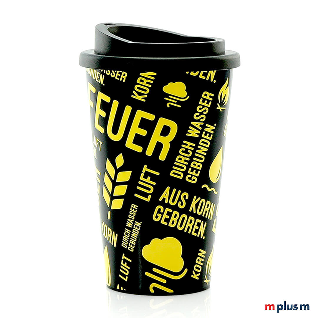 Allover Coffee Shop Thermobecher aus Europa mit Drehdeckel und vollständigem In-Mould-Motiv, spülmaschinengeeignet mit Logo Druck personalisiert