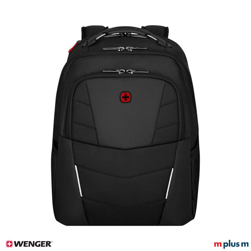 Wenger Altair Rucksack schwarz mit SmartOrg-Organizer und zwei Hauptfächern, ideal für Business und Reisen, modern mit Logo Druck personalisieren