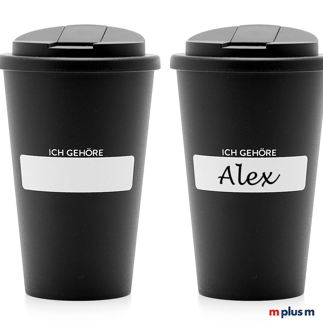 Classic Coffee Shop Becher schwarz aus BPA-freiem Kunststoff, stabil und recycelbar, nachhaltiger Mehrwegbecher mit Logo Druck personalisieren