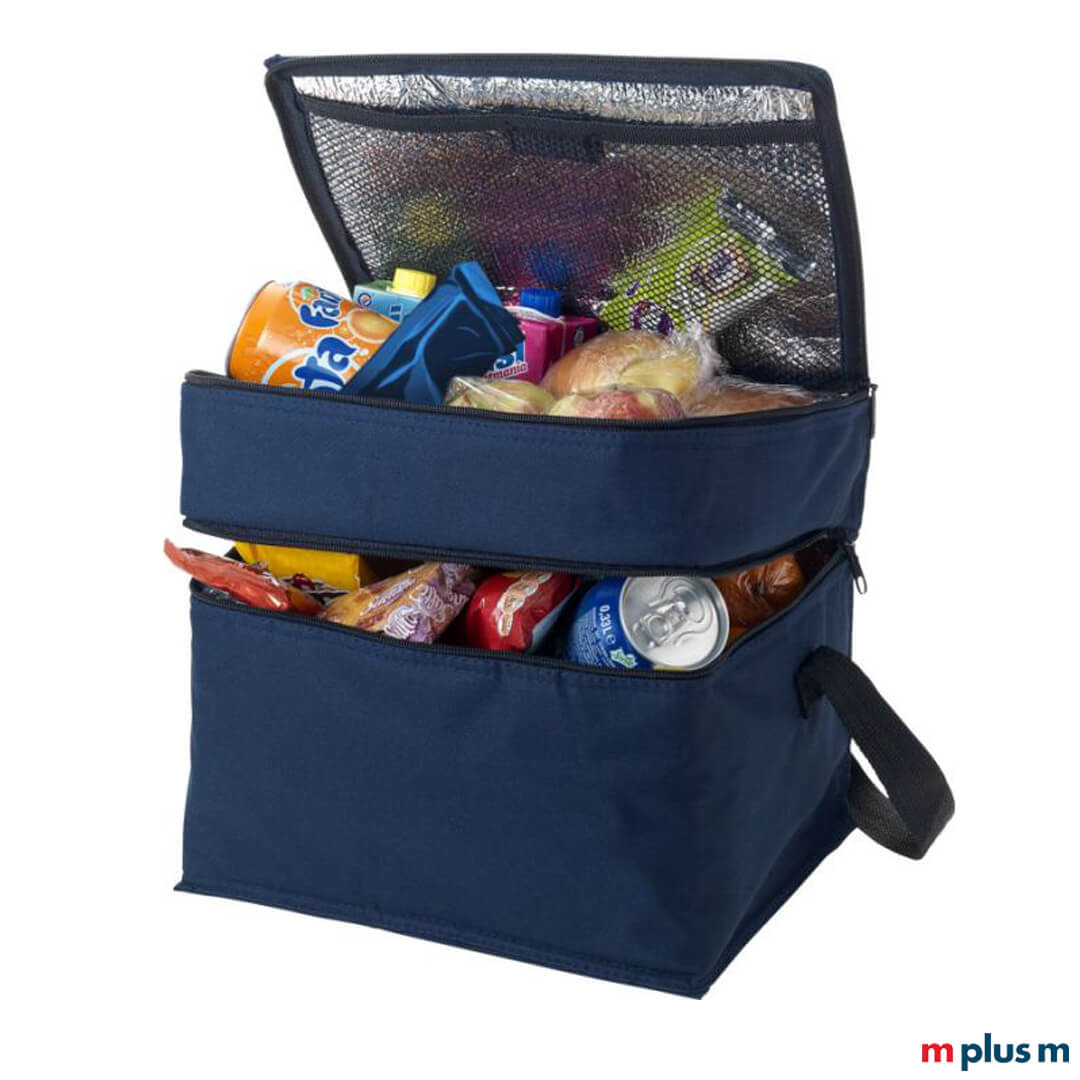 Blaue Gefriertasche mit Reißverschluss und gut organisierten Trennwänden