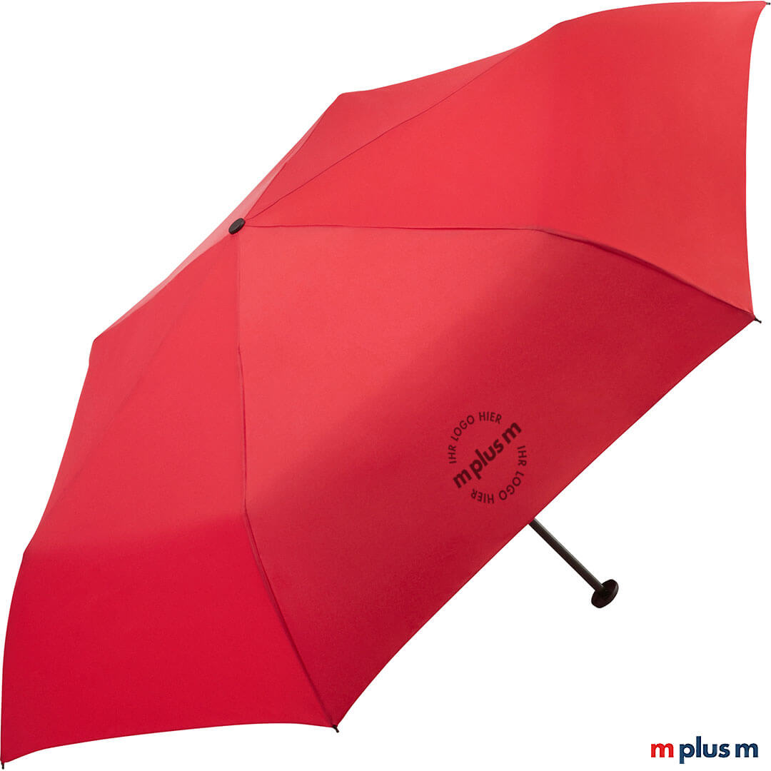 Roter Däumling Taschenschirm: besonder klein und leicht für die Tasche. Mit Logo Druck