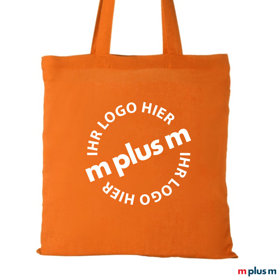 Nachhaltige Einkaufstasche in orange mit Logo-Druck