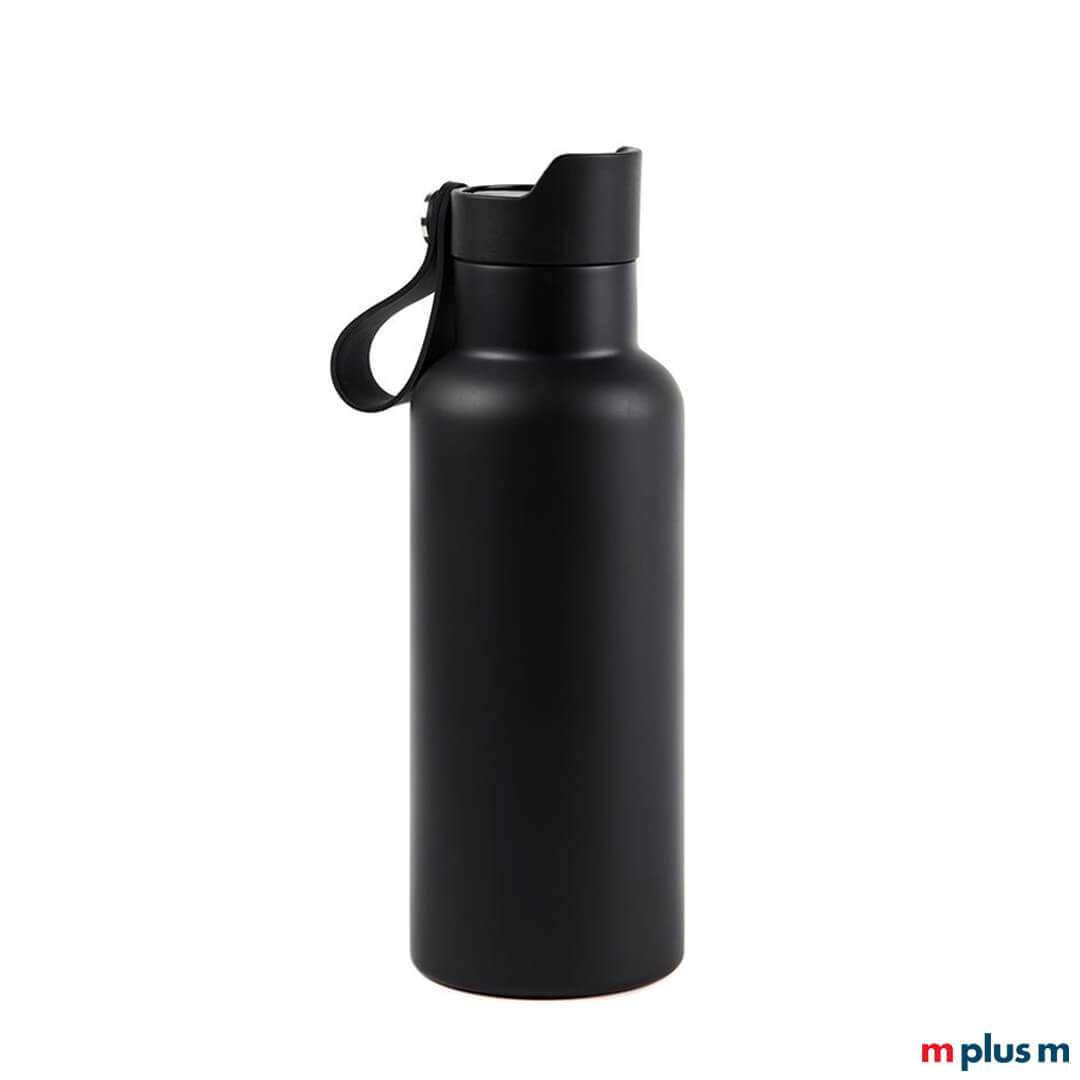 Schwarze Thermosflasche Balti mit Knopfdruck-Funktion bedrucken mit Logo Motiv als nachhaltiges Giveaway