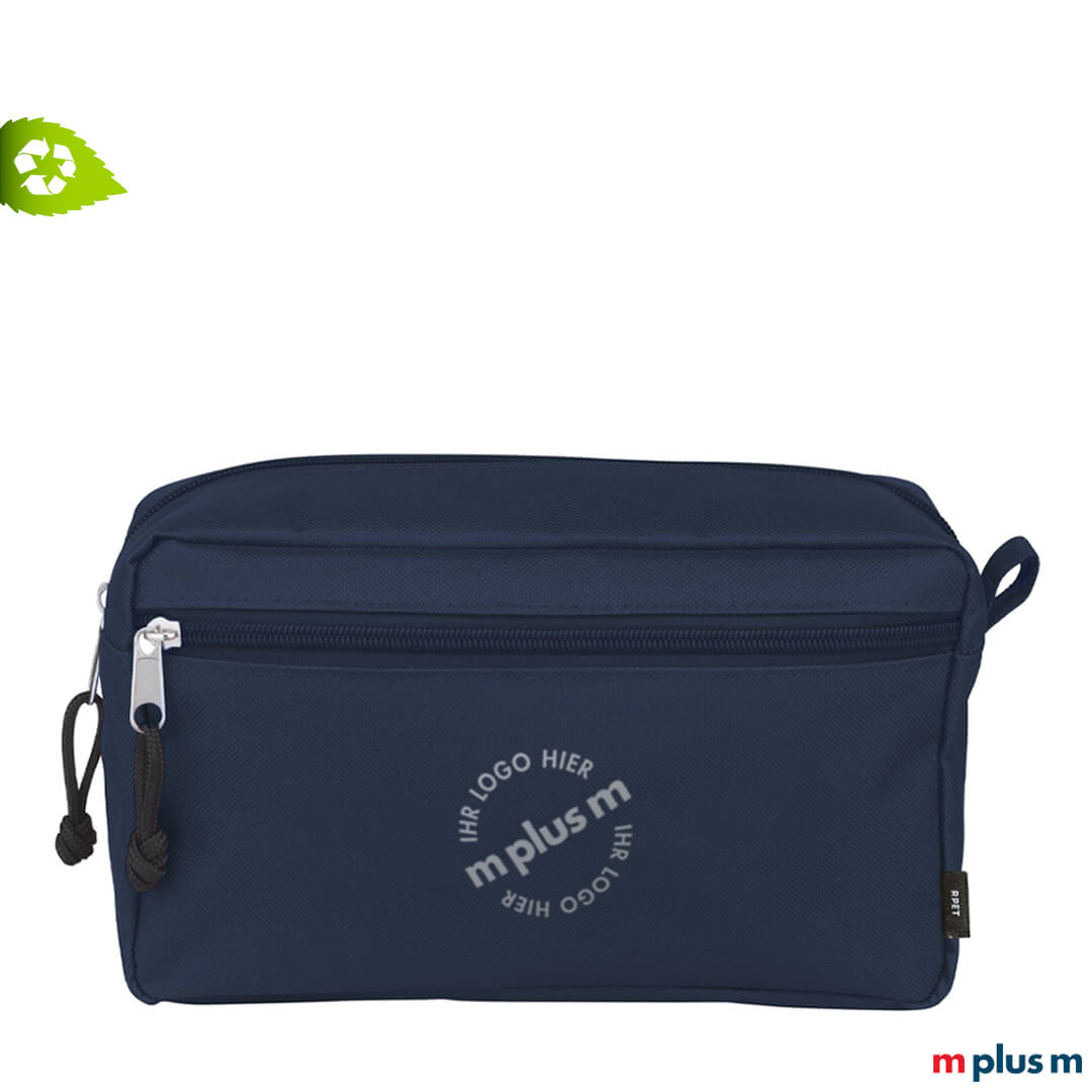 Kosmetiktasche aus rPET Stoff bedrucken mit eigenem Logo Motiv. Perfekt als nachhaltiges Werbegeschenk für Weihnachten