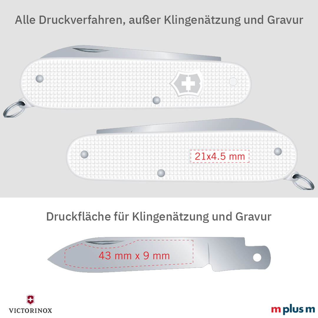 Beschriftungsflächen auf Victorinox Alox Messer mit 84 mm Größe