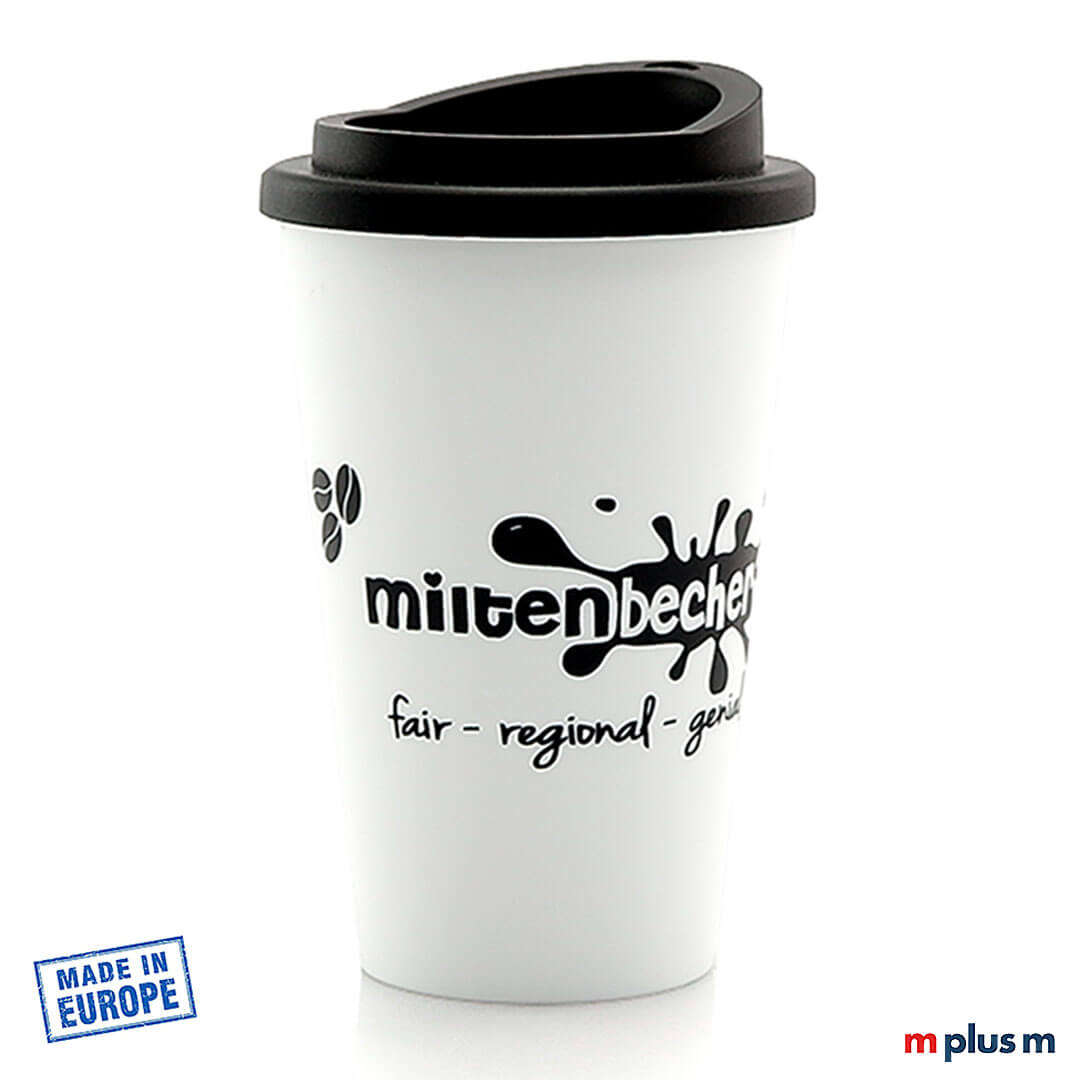 Weißer Classic Coffee Shop Thermobecher (350 ml) aus Europa, doppelwandig isoliert und BPA-frei, langlebiger Werbebecher mit Logo bedrucken