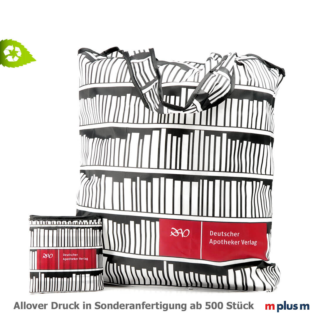Faltbare Einkaufstasche aus Recycling Material (PET Flaschen). Individuell bedruckt und produziert als Werbeartikel.