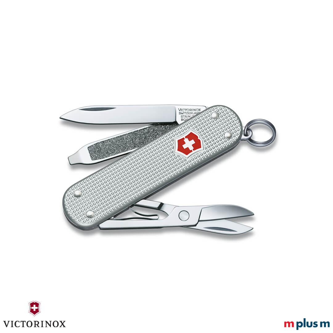 Classic Victorinox Classic SD Alox Schweizer Messer in Silber mit geprägten Alox-Schalen als hochwertiges Werbegeschenk Alox in der Farbe Silber