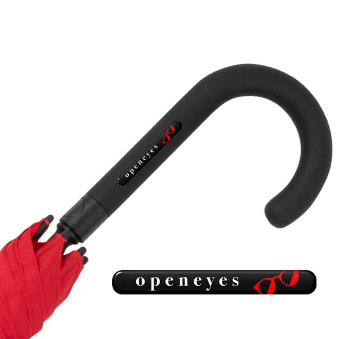 Dezente Werbung auf dem Griff des Werbeartikel Regenschirm