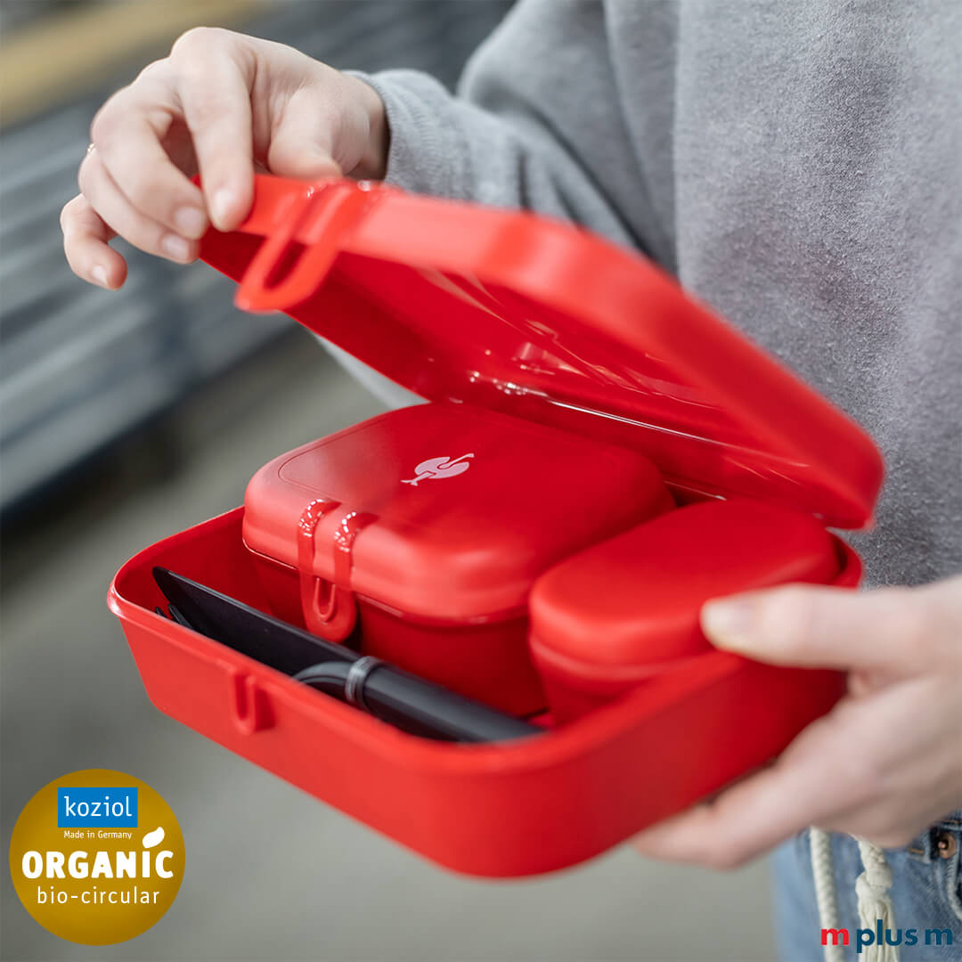 Rotes Lunchbox Set mit Beispieldruck als nachhaltiger Werbeartikel