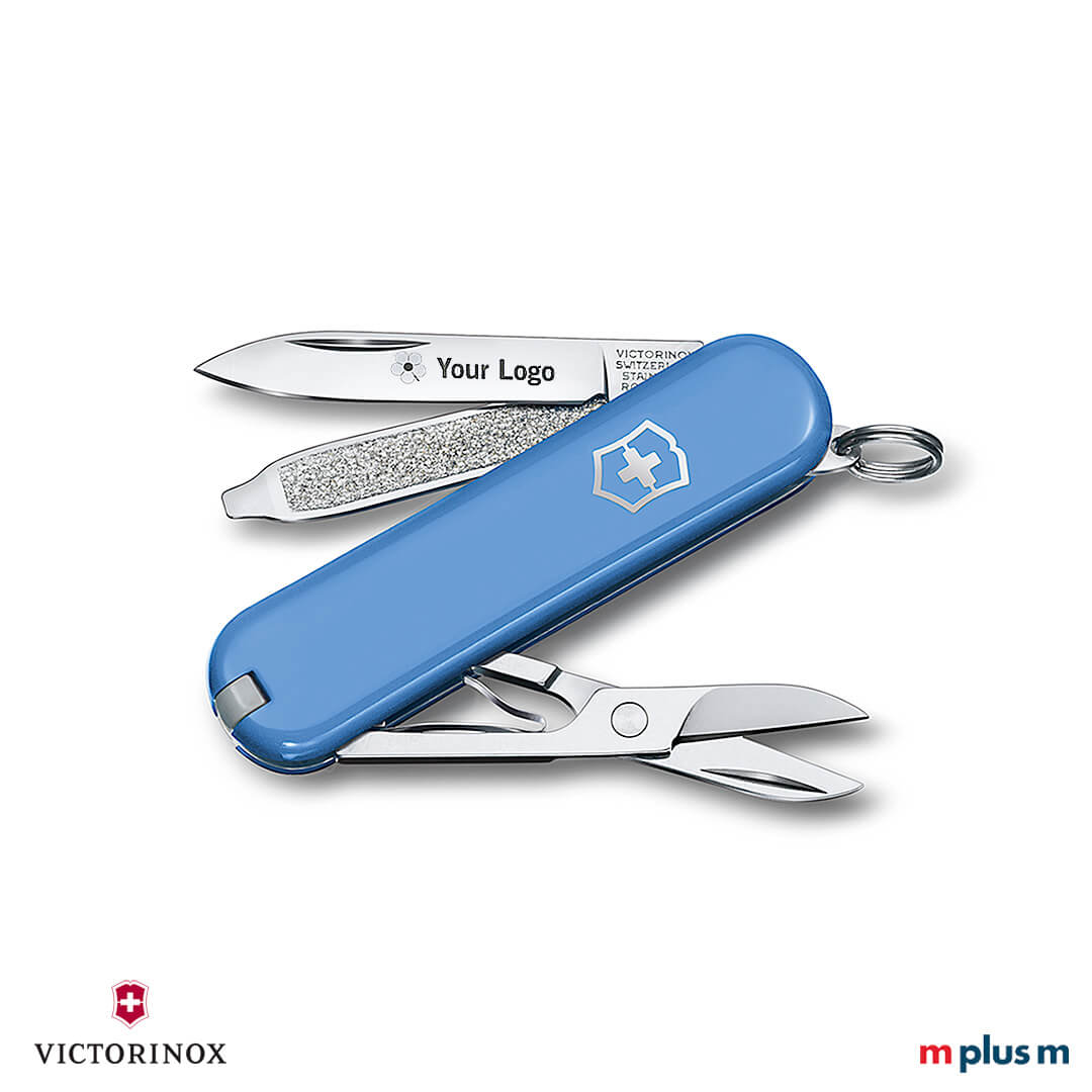 Kleines Schweizer Taschenmesser 'Classic SD Colors' in Hellblau als Werbeartikel mit Logo Gravur