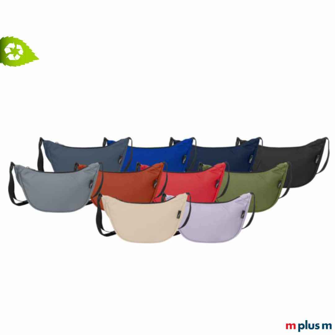 Bente Bauchtasche aus Recyclingmaterial mit verstellbarem Schultergurt, praktische Alltagstasche wasserabweisend mit Logo bedrucken