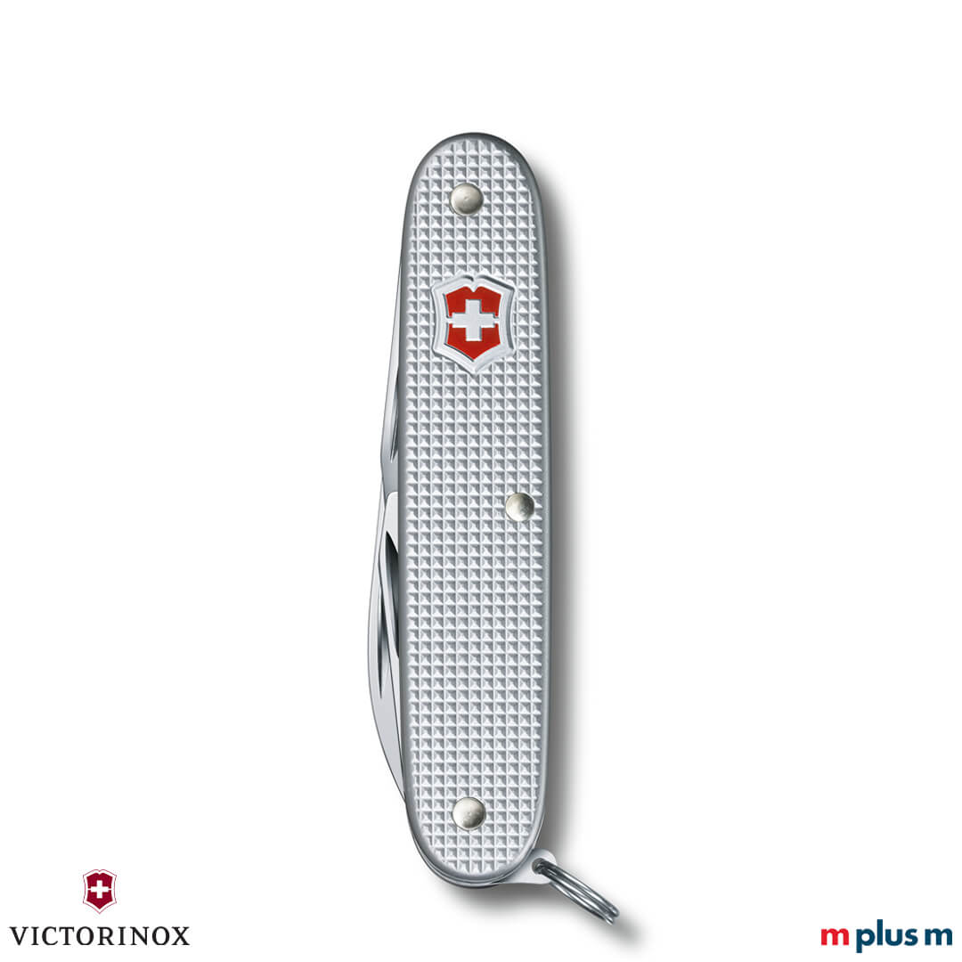 Schweizer Pioneer Taschenmesser mit Alox Schalen in Silber als Werbeartikel pion