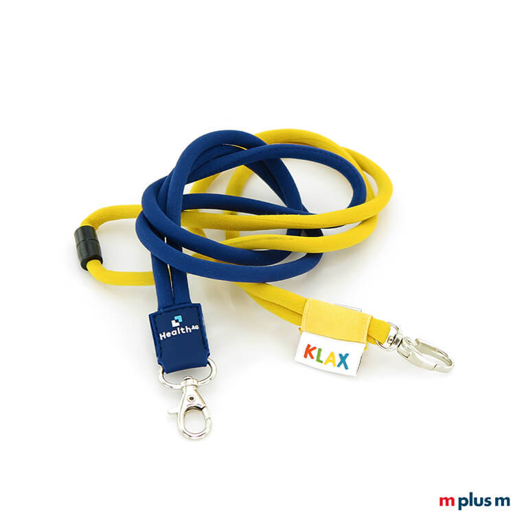 Beispiel für Tube Kordel Lanyards mit FLAG Logo Fahne oder Rubber Logo Badge