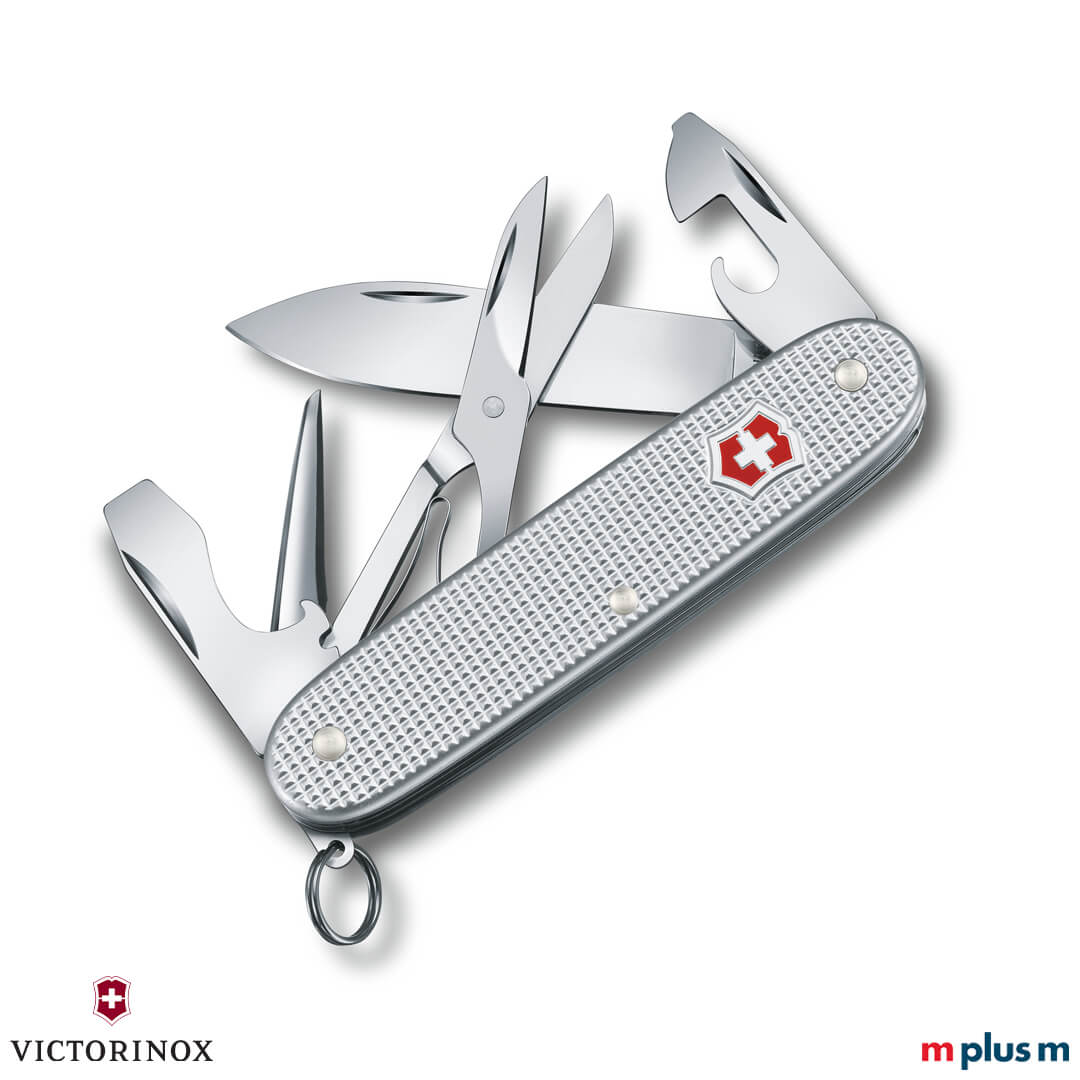 Schweizer Victorinox Pioneer Alox X Taschenmesser mit silberner Schale als Werbeartikel mit Logo Gravur