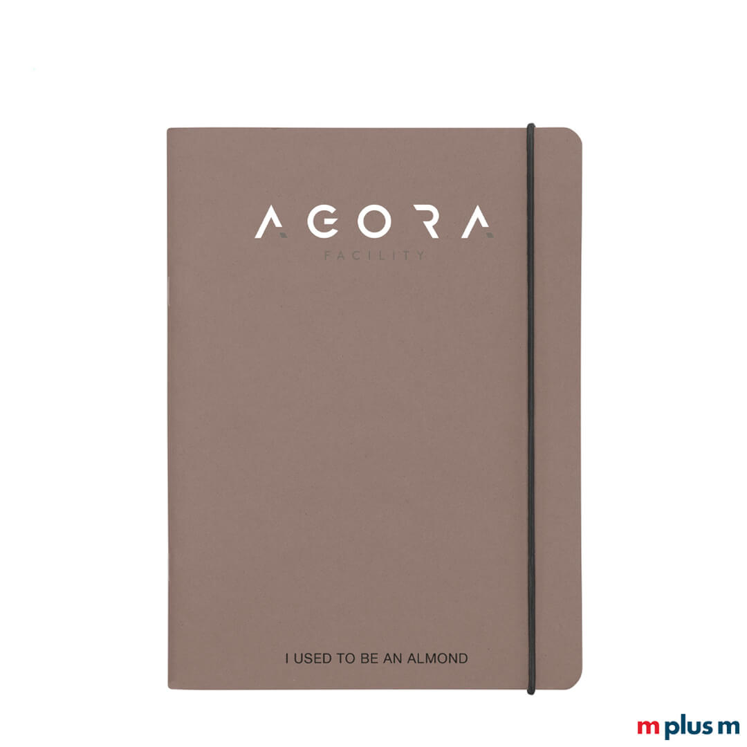 Almond nachhaltiges Notizheft mit Gummiband individualisierbar mit Logo Druck