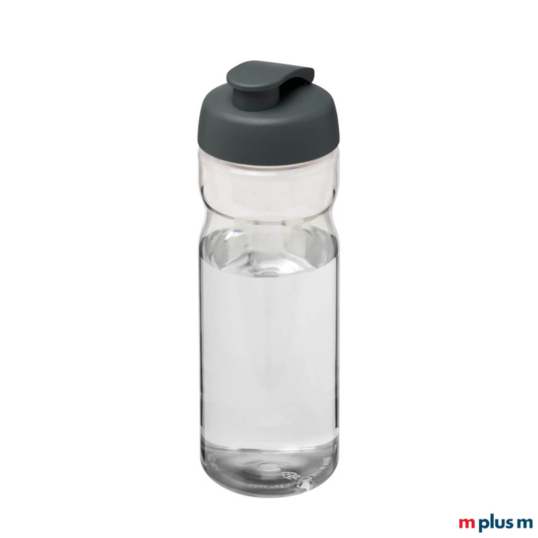 Umweltfreundliche Mehrwegflasche in grau mit Logo-Druck