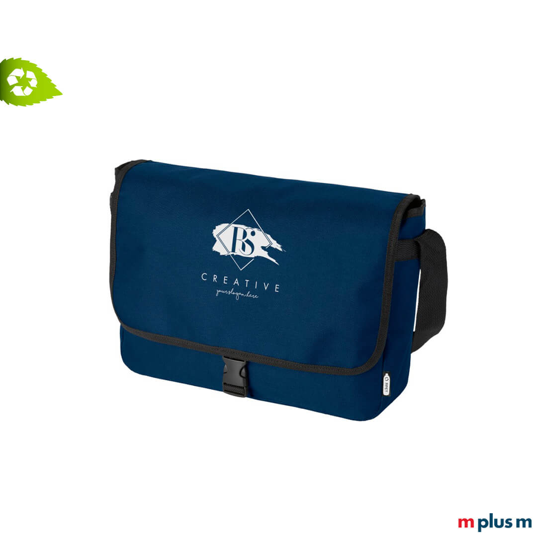 Blaue Tragetasche aus recycling Material als nachhaltiges Werbemittel bedrucken