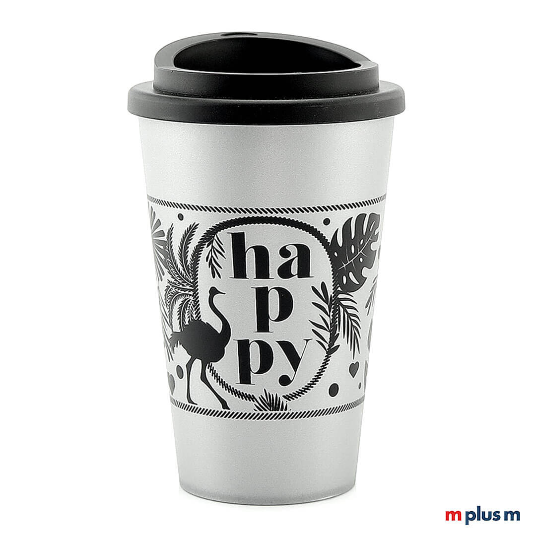 Silberner Classic Coffee Shop Becher aus Europa, BPA-frei und stabil, funktionaler Werbebecher mit Logo Druck personalisieren