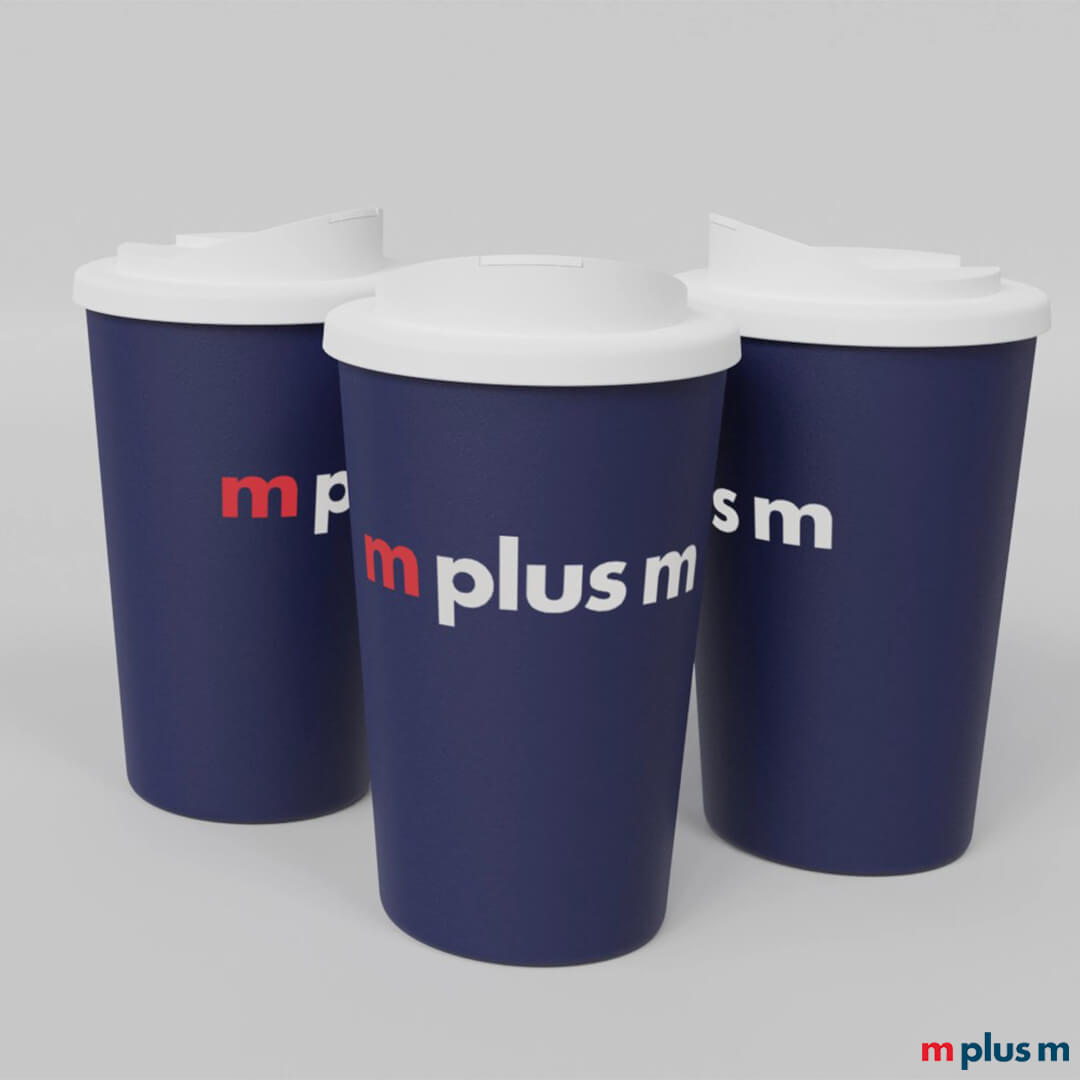 350 ml Blue Coffee Shop Kaffeebecher mit farbigem Schraubdeckel, recycelbar und spülmaschinengeeignet