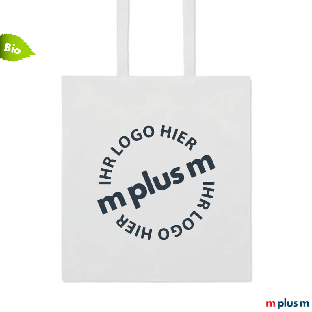 Weiße Einkaufstasche als nachhaltiges Werbemittel mit Ihrem Logo bedrucken