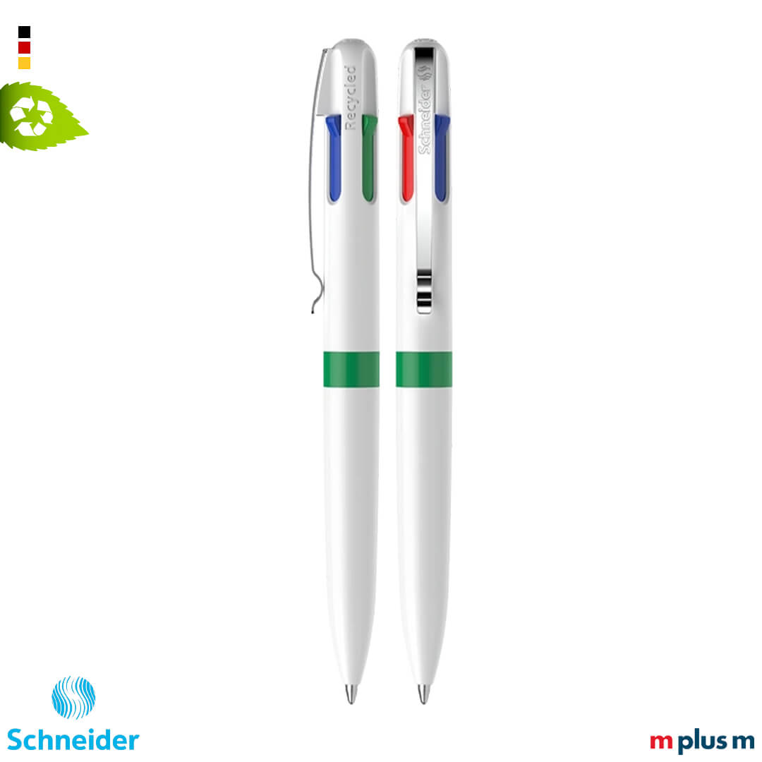 Grüner Schneider Take 4 Promo Kugelschreiber mit 4 in 1 Farbwechselsystem und stabilem Metallclip, praktischer Werbestift hochwertig mit Logo bedrucken