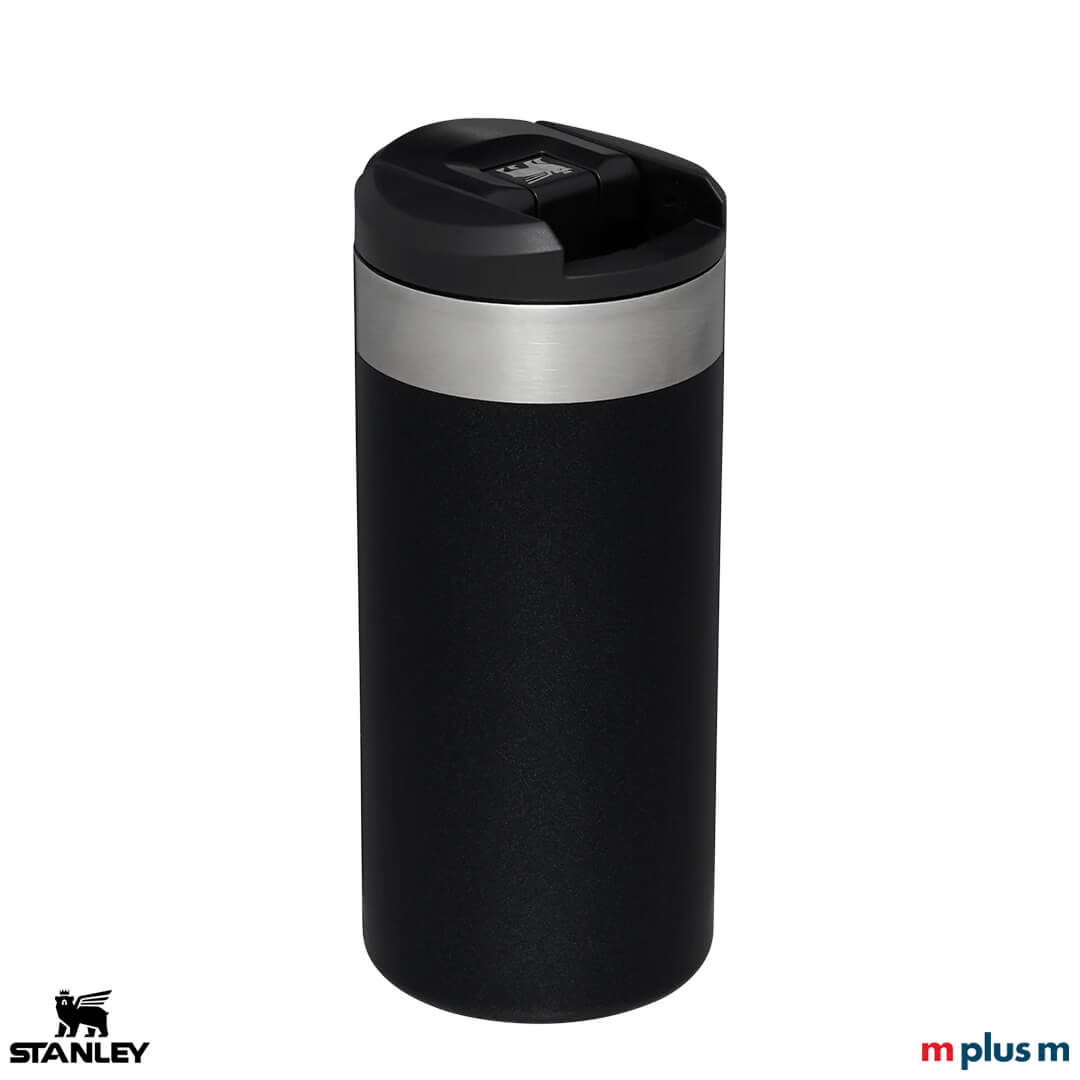 Stanley Aerolight Transit 350 ml schwarz mit sicherem Verschluss und leichter Isolierung, hochwertiger To Go Becher mit Logo Druck personalisieren