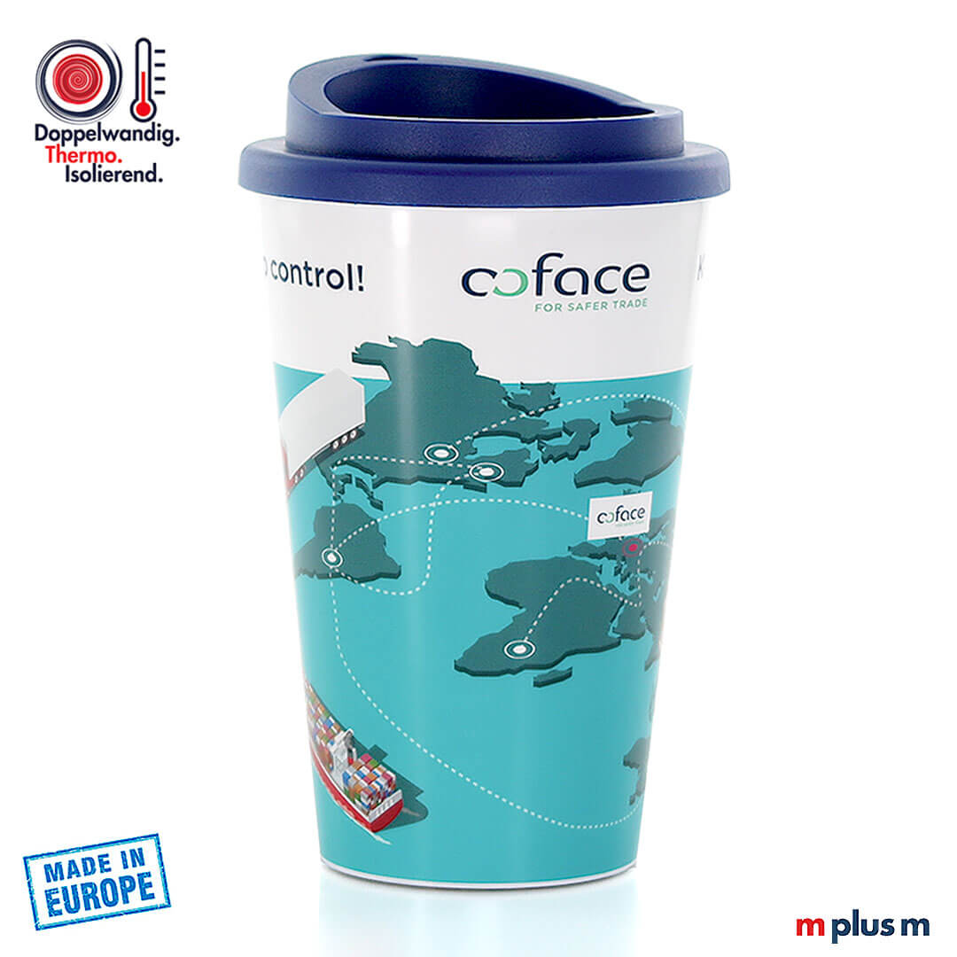 Allover Coffee Shop Thermobecher (350 ml) aus Polypropylen, nachhaltiger Mehrwegbecher mit Isolierung und Logo rundum bedruckbar