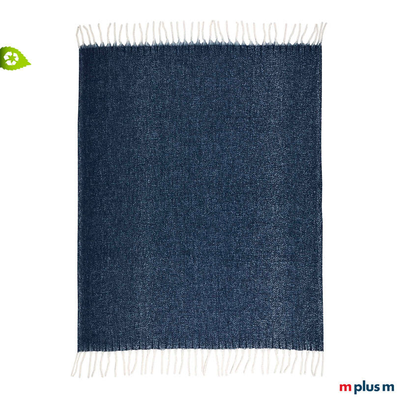 Hochwertiges Davos Recycling Decke in Dunkelblau mit Logo Stick als Werbegeschenk