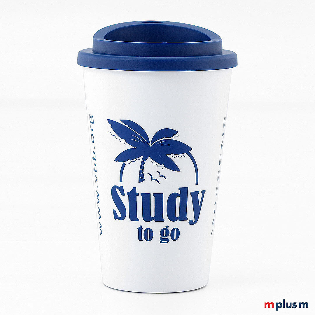 Classic Coffee Shop Becher weiß aus PP, spülmaschinengeeignet und recycelbar, nachhaltiger Mehrwegbecher mit Logo Druck personalisieren