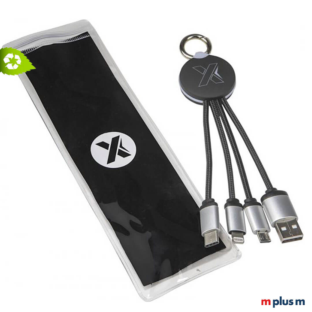 4 in 1 Ladekabel 'Lumen' mit Leucht Logo als Werbeartikel