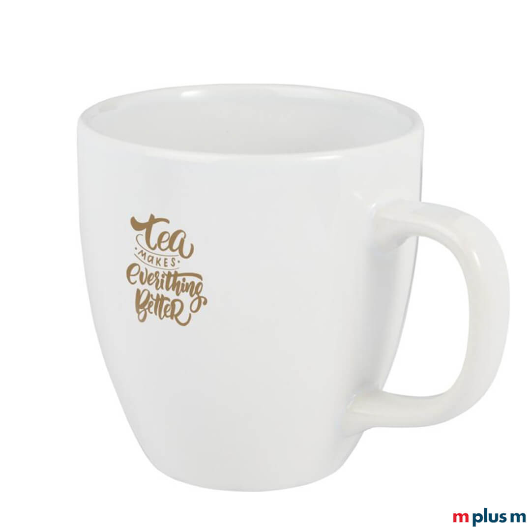 Bürotasse aus Keramik in der Farbe weiß zum bedrucken mit individuellem Logo zum verschenken als nachhaltiges Giveaway