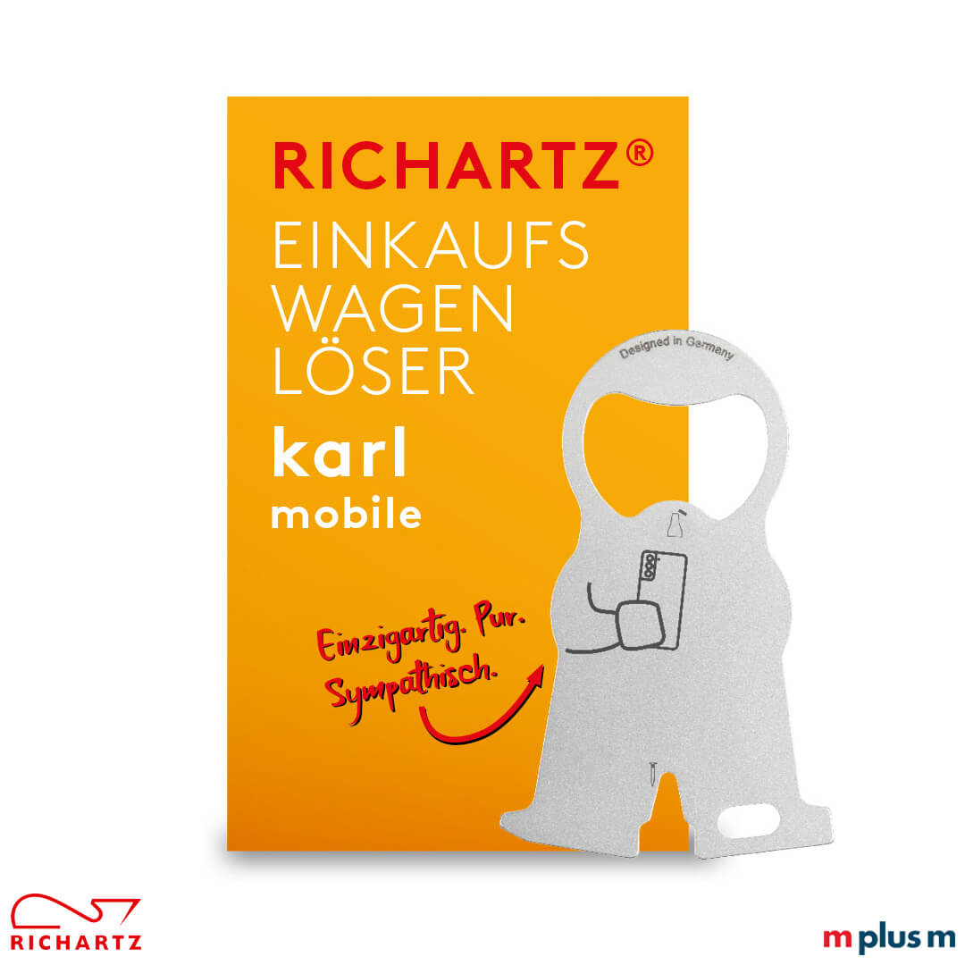 Kommt mit Klappkarte als Einzelpackung: Der günstige Einkaufswagenlöser karl mobile von Richartz aus Edelstahl