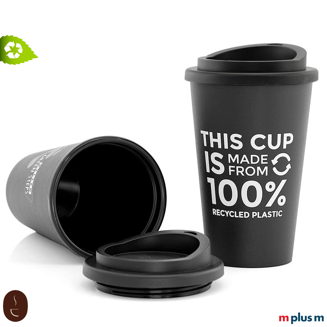 Nachhaltiger Recycling Coffee To Go Becher aus Europa. Spülmaschinenfest zu bedrucken