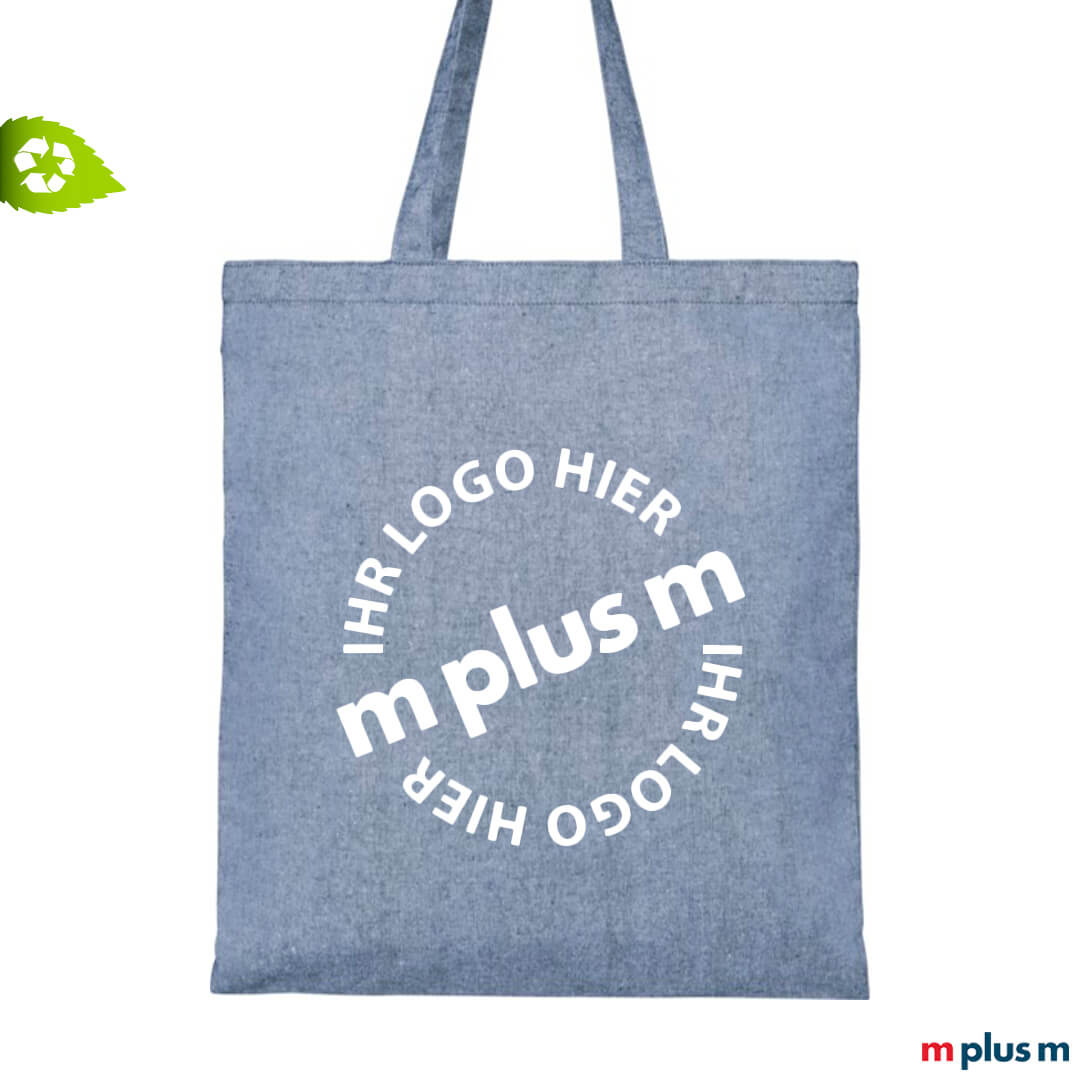 Recycling Stofftasche in blau als nachhaltiges Werbemittel bedrucken