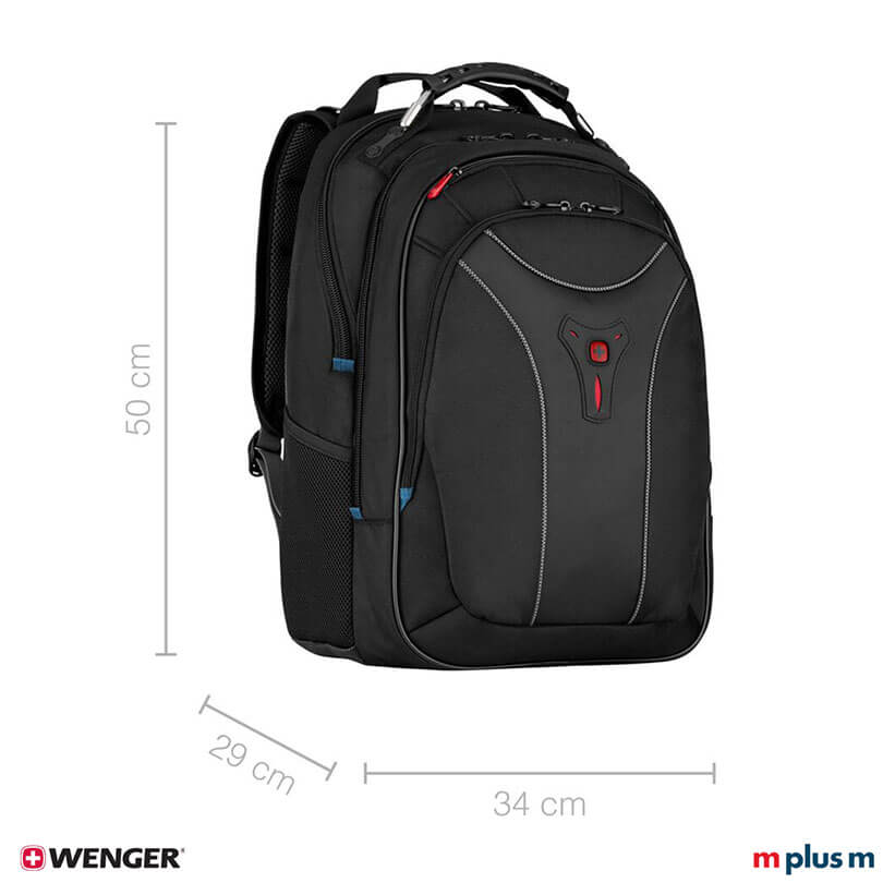 Schwarzer Wenger Carbon Laptop Rucksack mit wasserdichtem Boden und Schnellzugriffsfach, robuster Alltagsbegleiter hochwertig mit Logo bedrucken