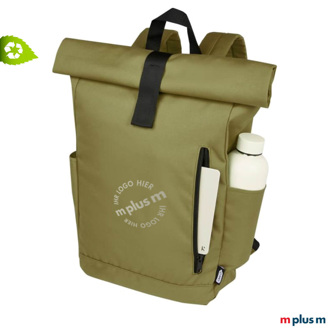 Jacob Roll Top Rucksack aus recycling PET Stoff mit großen übersichtlichen Innenfach perfekt zum verschenken als nachhaltiges Werbegeschenk