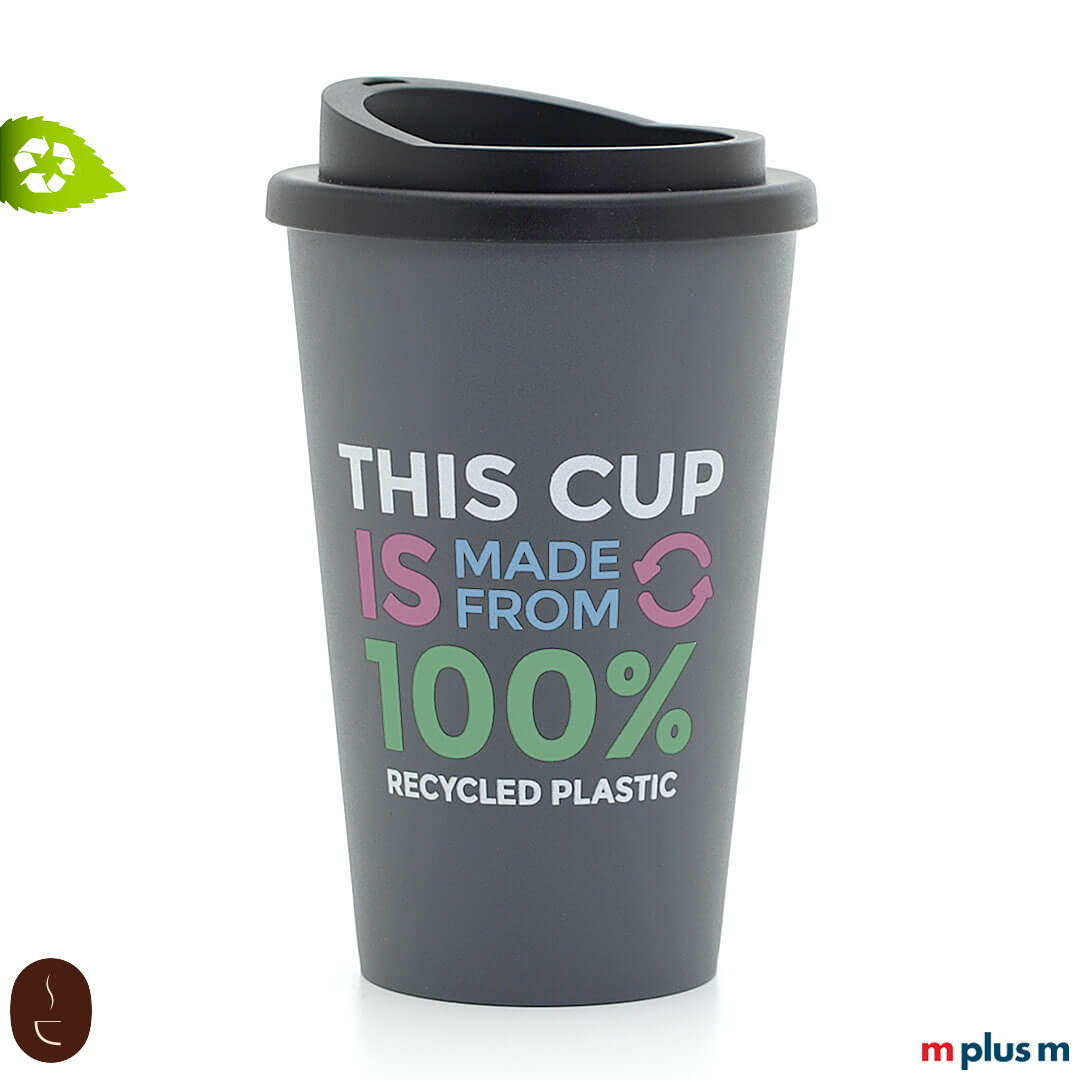 Nachhaltiger Coffee Shop Thermobecher in Farbe grau mit 4c Druck