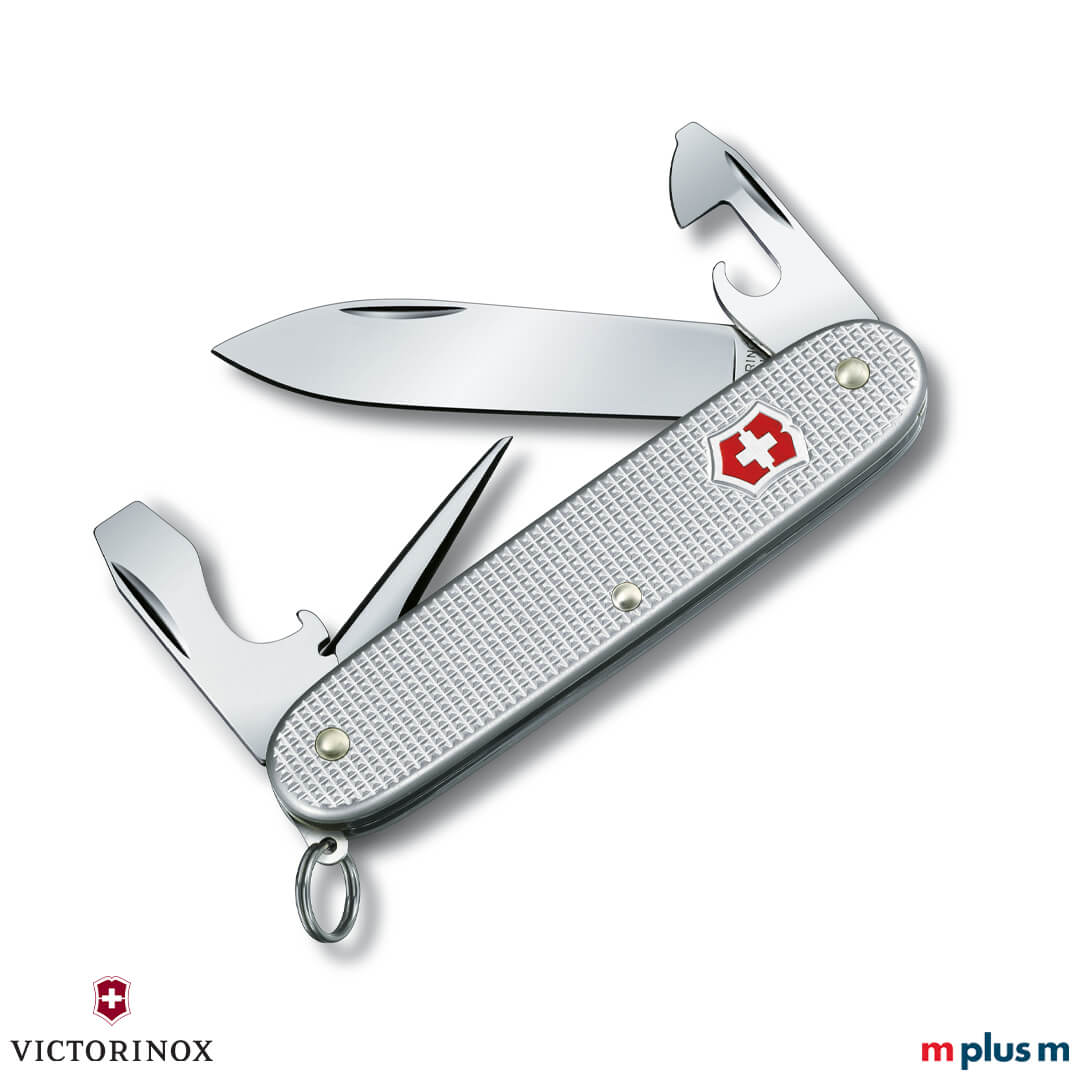 Schweizer Pioneer Taschenmesser mit Alox Schalen in Silber als Werbegeschenk pion