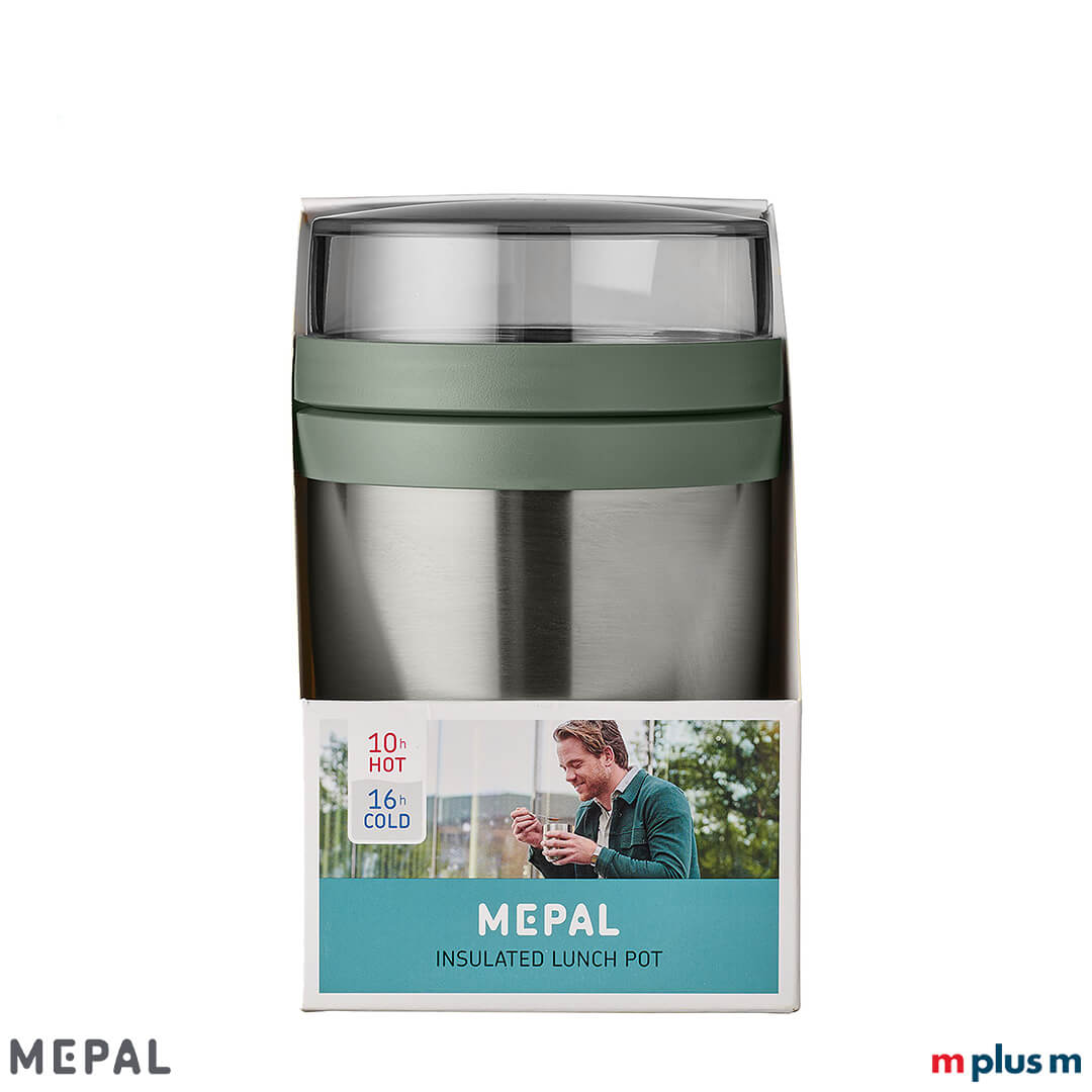 Isolierbecher von Mepal in sanftem Nordic Sage – hält Speisen 6–8 Stunden warm, bis zu 12 Stunden kalt, perfekt für Arbeit und Schule