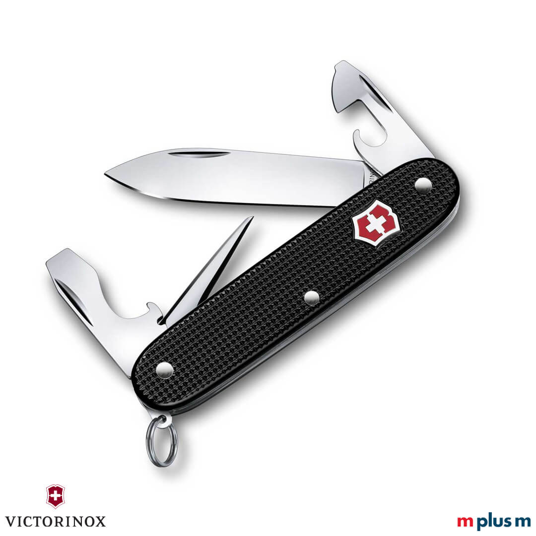 Schweizer Pioneer Taschenmesser mit Alox Schalen in Schwarz als Werbegeschenk pion