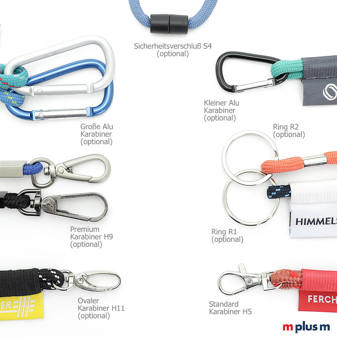 Auswahl für Karabiner und Ringe: Das Nautic Flag Lanyard ist mit verschiedenen Karabiner und Ringen lieferbar. Fragen Sie an, Sie erhalten ein individuelles Angebot.