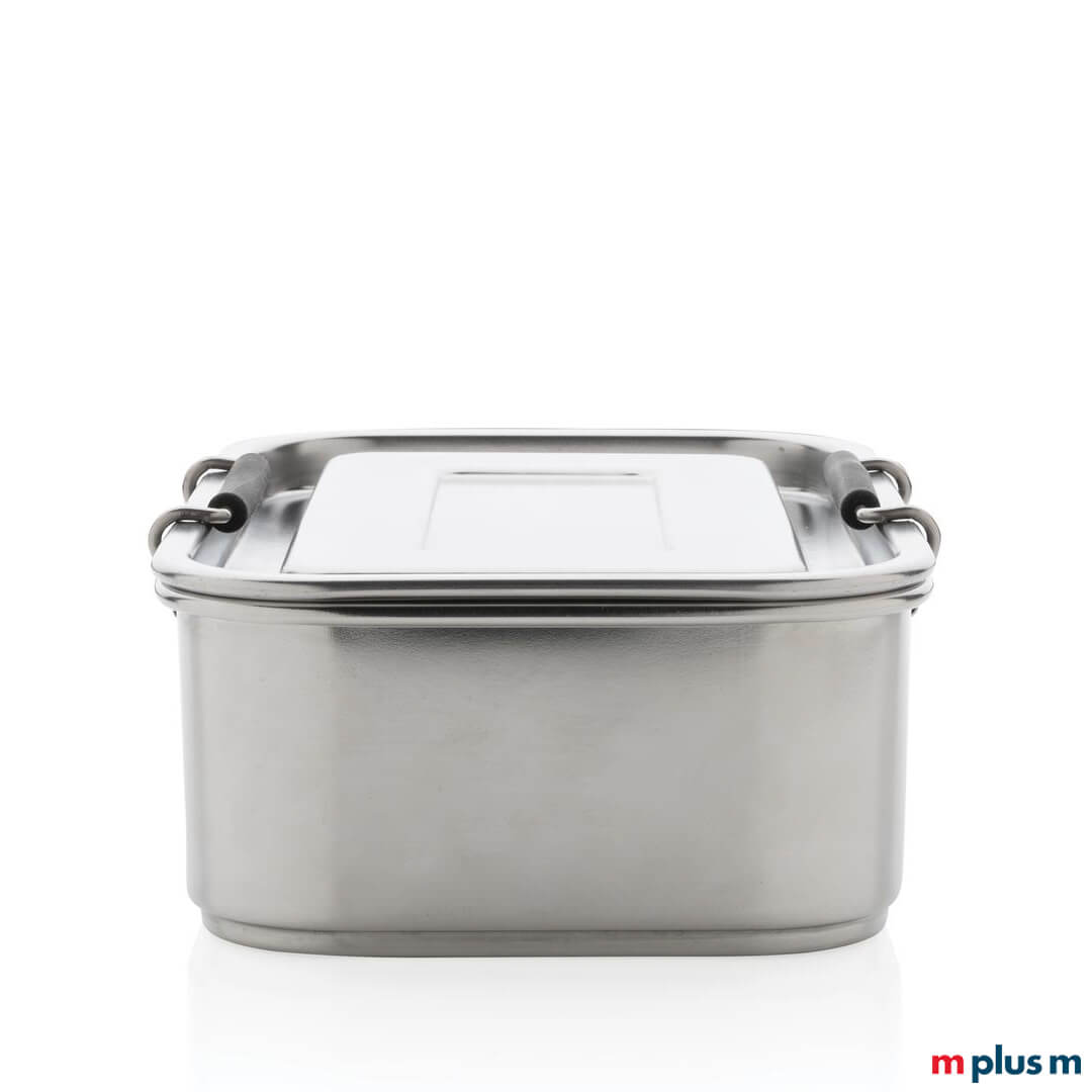 Hochwertige Lunchbox aus Edelstahl. Auslaufsicher, spülmaschinengeeignet, hochwertig und mit Logo Druck ein idealer Werbeartikel