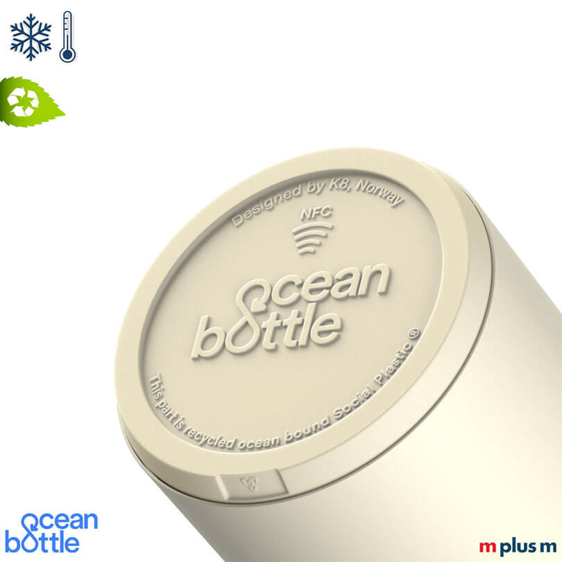 Beige Wasserflasche mit NFC Chip zur Finanzierung von Flaschensammlungen bei Verwendung